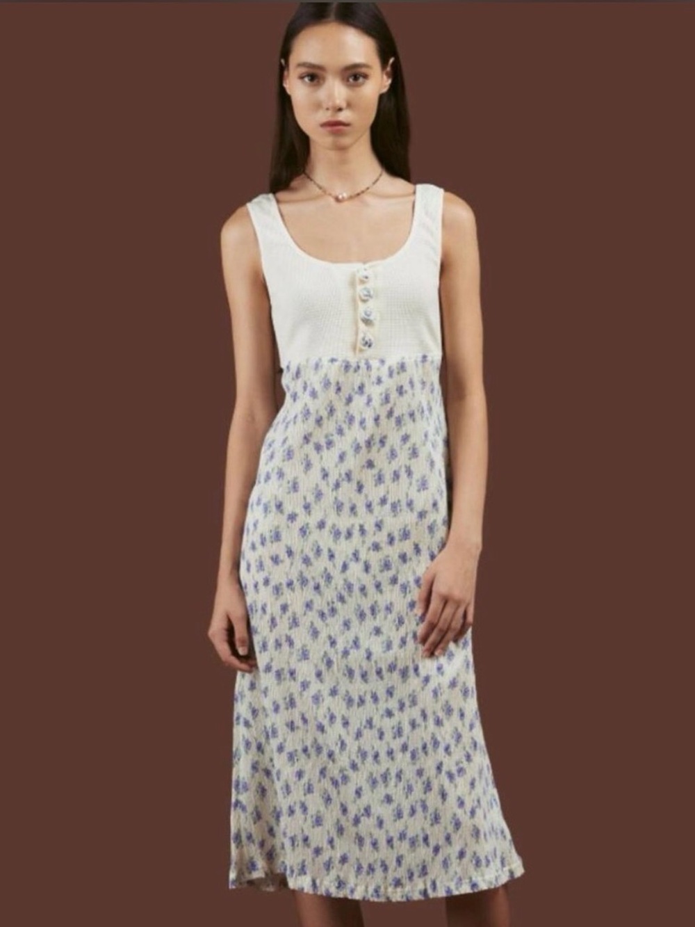 UNIF Cream & Lavender Floral Midi Dress